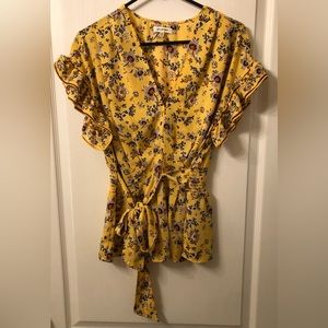 Max Studio V-Neck Yellow Floral Blouse